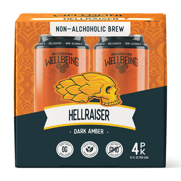 WellBeing Brewing Hellraiser Dark Amber non-alcoholic beer 12oz 4-pack box