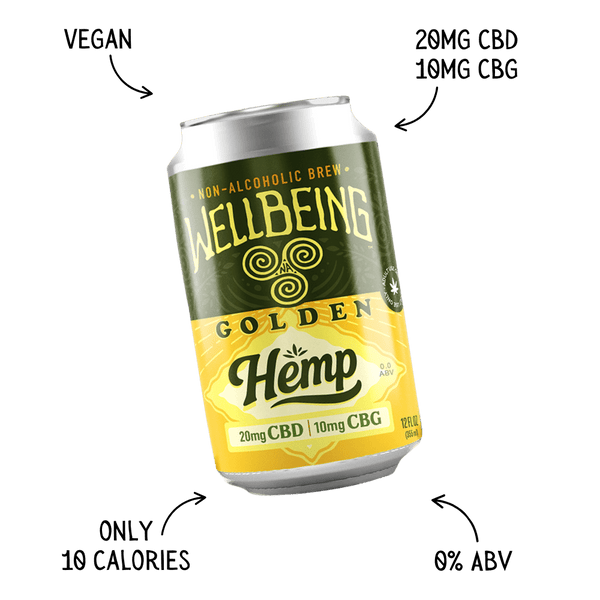Golden Hemp CBD CBG Non-Alcoholic Beer – Vegan, Low Calorie, Infused with Hemp Cannabinoids